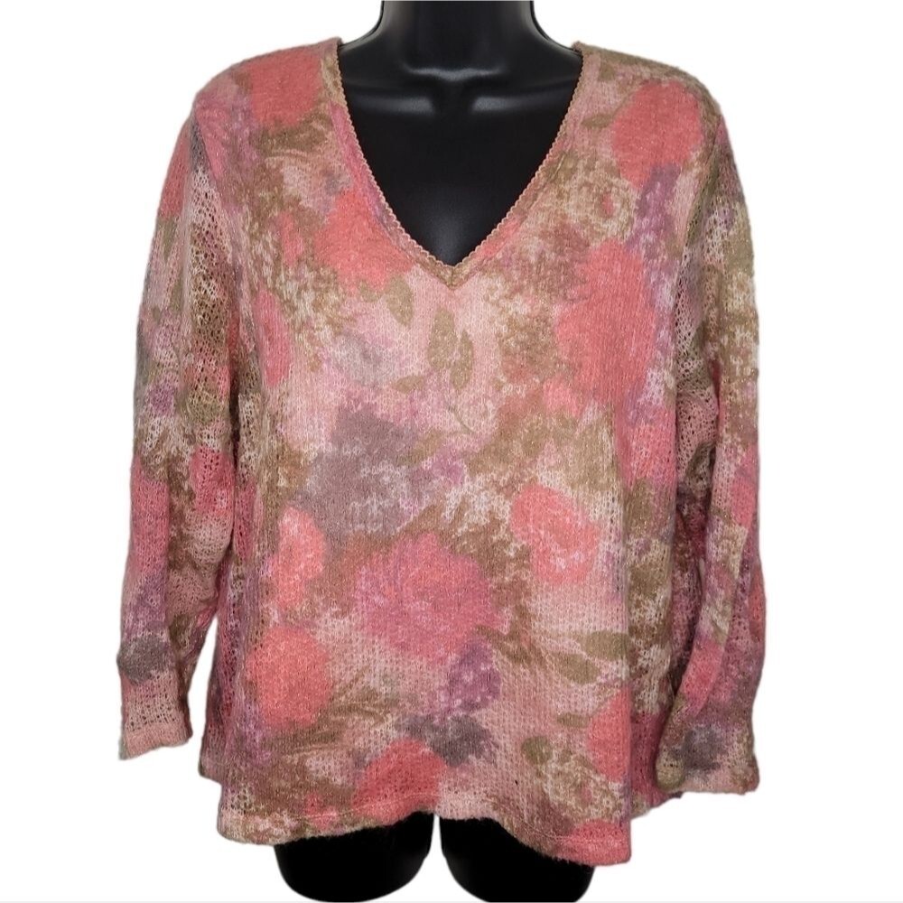 Avenue wool blend pink sparkle floral sweater 18/20